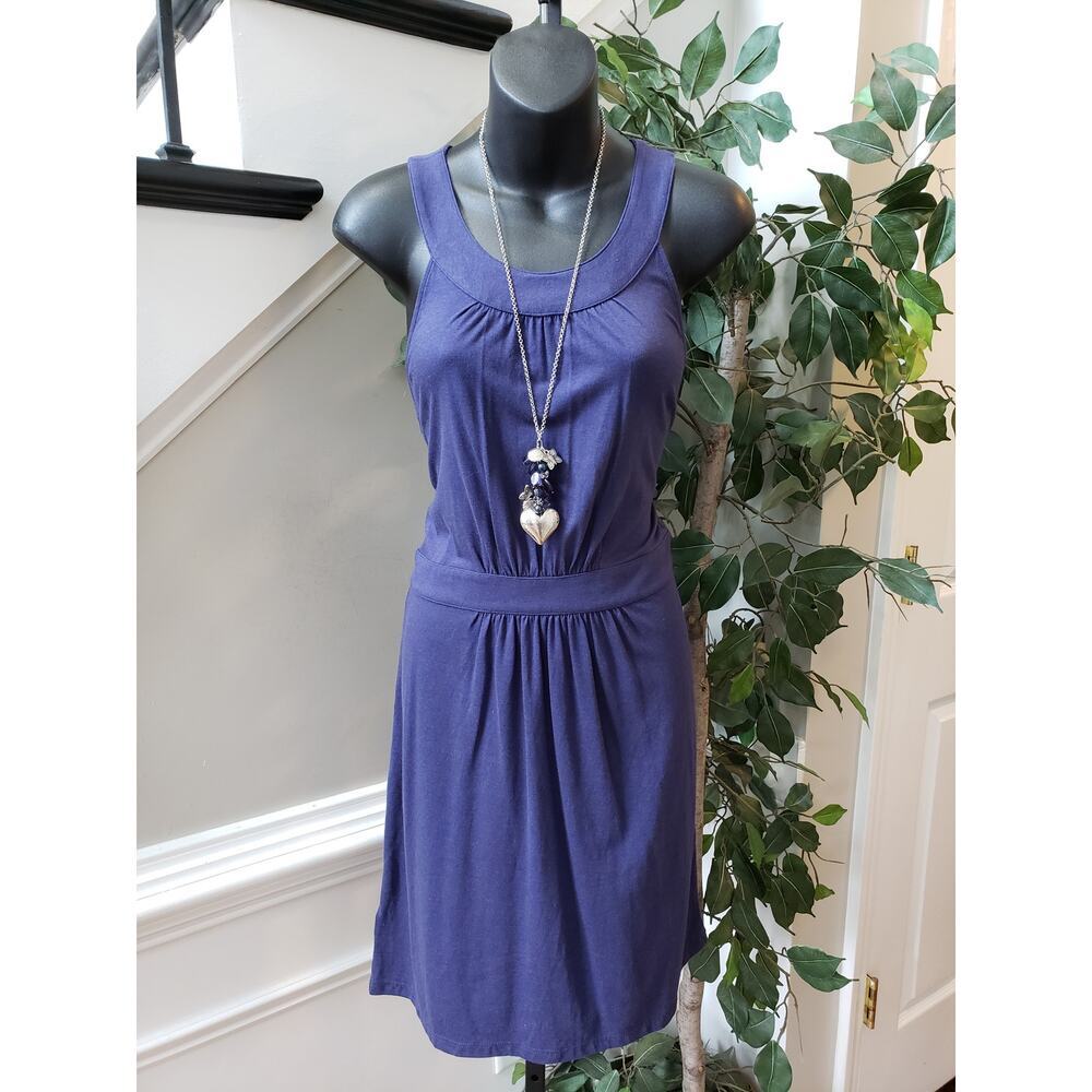 LOFT Sheath Dress Womens Small Blue Pleated Cotton Blend Sleeveless Round Neck